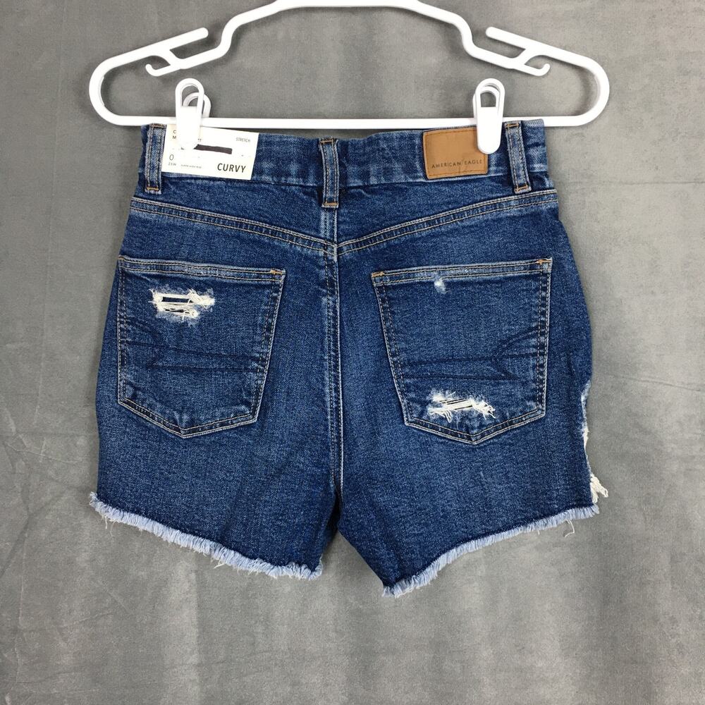 New American Eagle Women High Rise Curvy Shorts Distressed Denim Summer Beach 0 - Picture 6 of 14